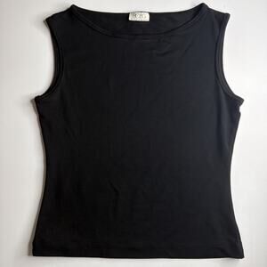 Vintage BCBG Boat Neck Tank Top M Black Y2K 90s Stretch Whimsigoth Baddie Glam